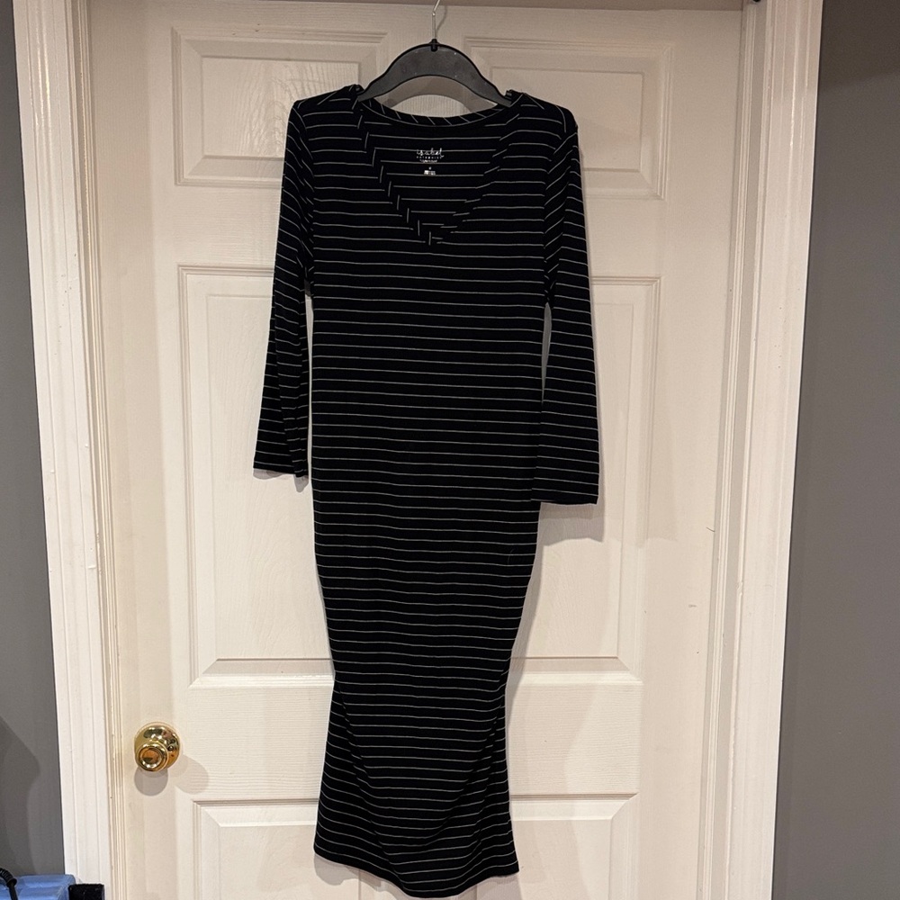 Isabel Maternity Black and White Long Sleeve Dress